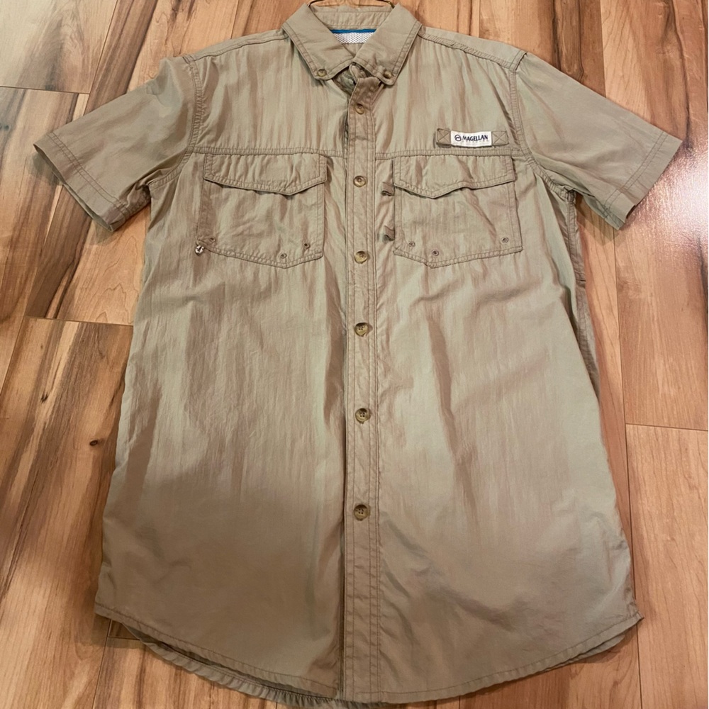 Magellan Outdoors Men's Short Sleeve Button-Down Shirt - Khaki—XS